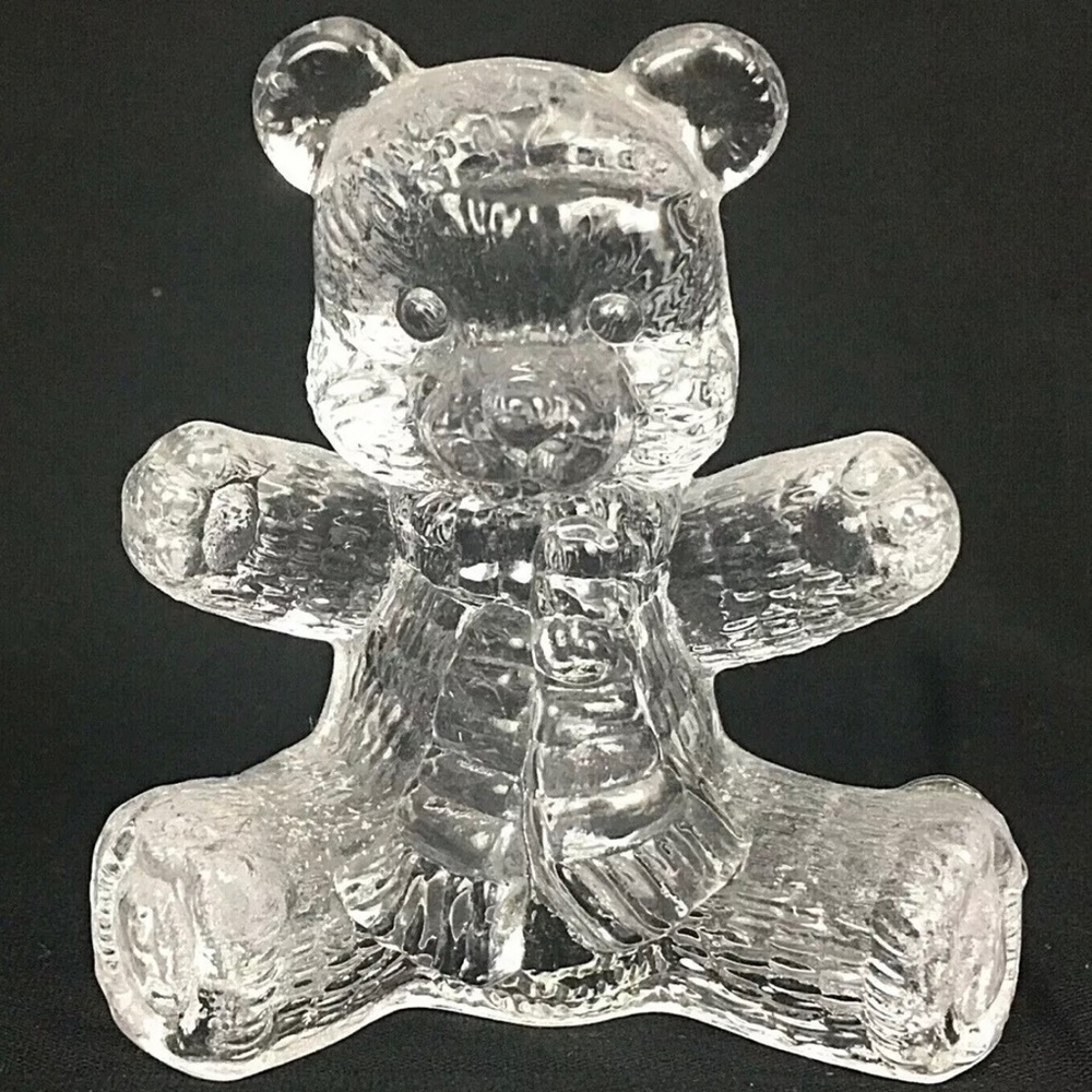 Vintage Crystal Bear Textured Figure Wearing Scarf Collectible Figurine 3”
